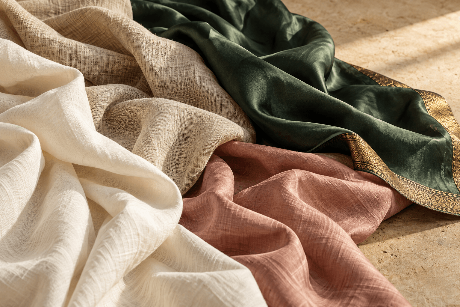 Illustrative study of cotton, linen and silk-like folds in the Queen Chic colour palette