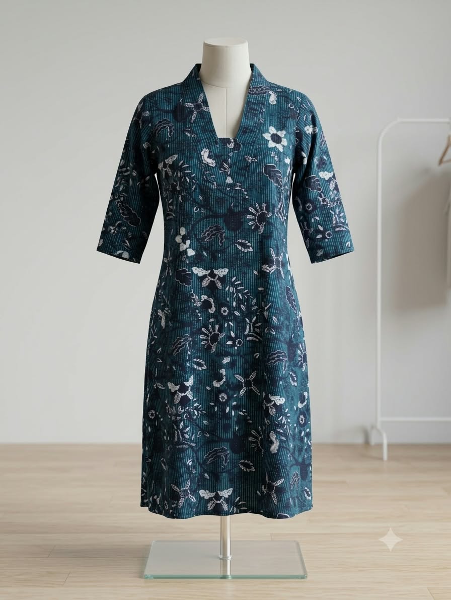 A botanical mood: A deep teal base and an all-over botanical pattern.