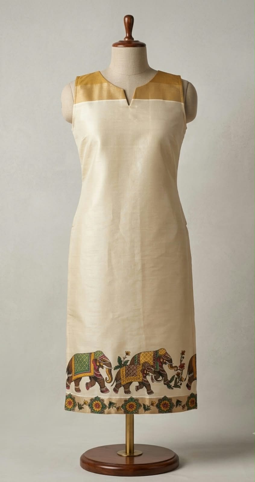 A little heritage: An ivory silhouette with a colourful printed border.